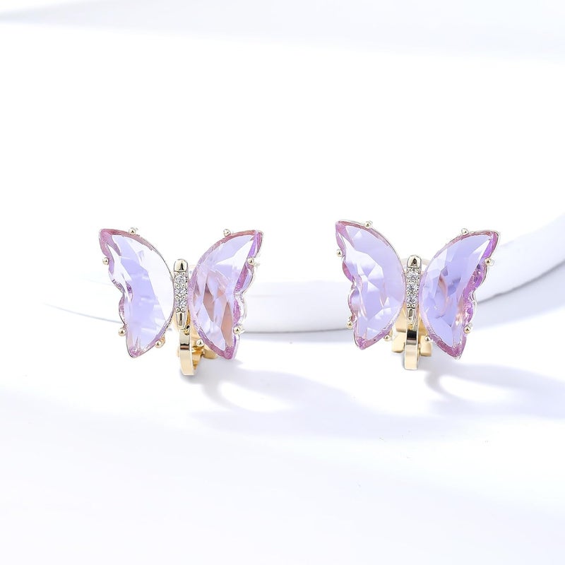 YOQUCOL Butterfly Shape Crystal Clip On Earrings Non Pierced Golden Stud for Women - Image 3